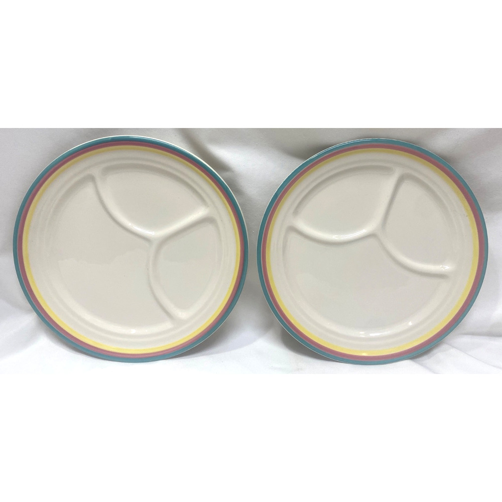2 Homer Laughin Restaurant Ware Grill Plates 3 Color Rim